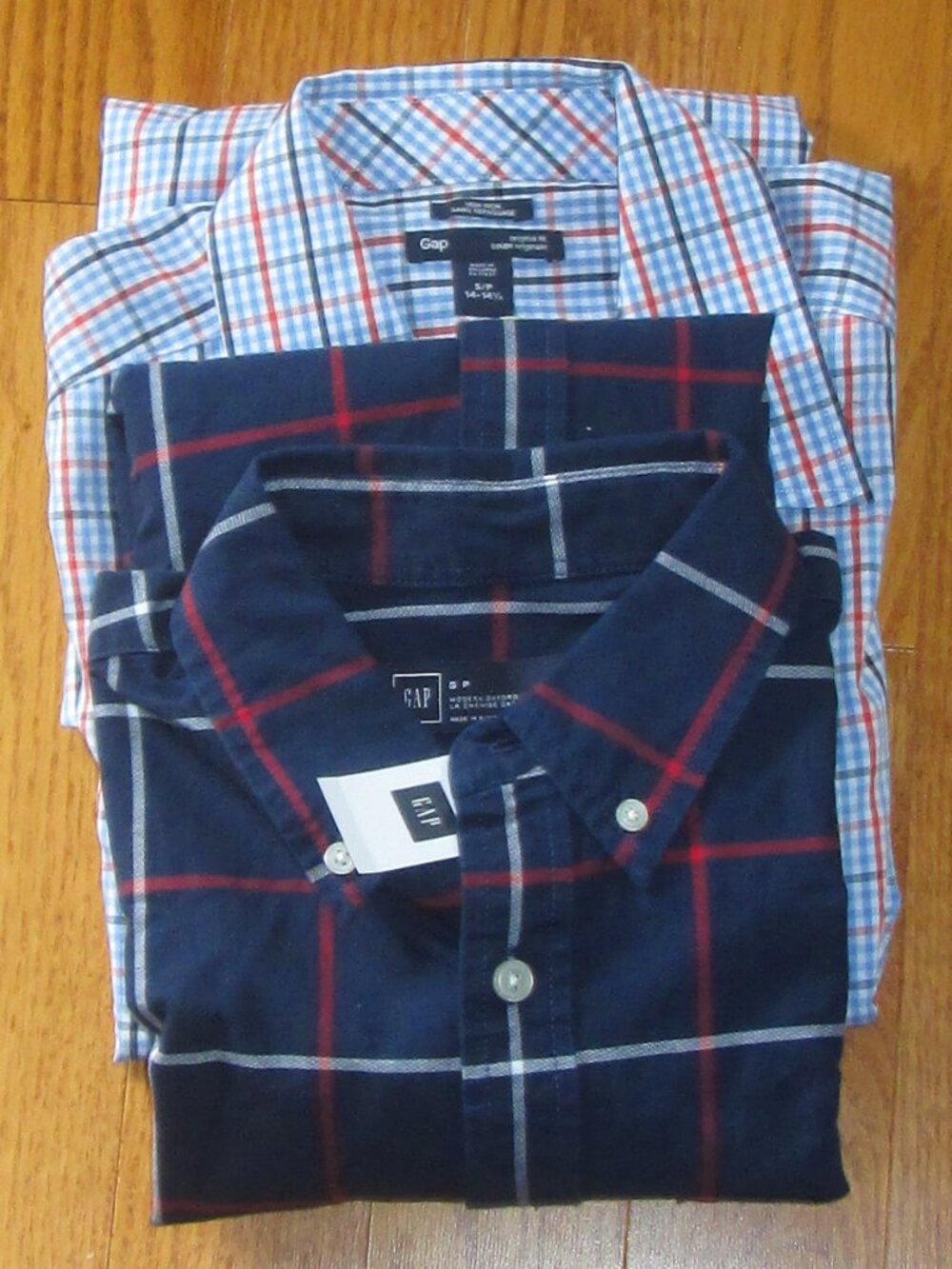New Men's Gap Cotton Checkered Shirt & Blue Cotton Windowpane Shirt Size Small
